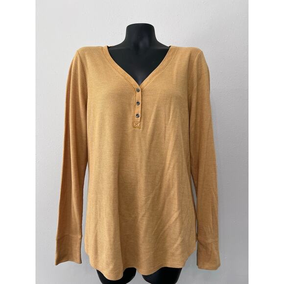 Time and Tru Ribbed V-Neck Henley Top Sz 3XL Mustard Yw Streetwear Y2K inspired - Picture 1 of 5